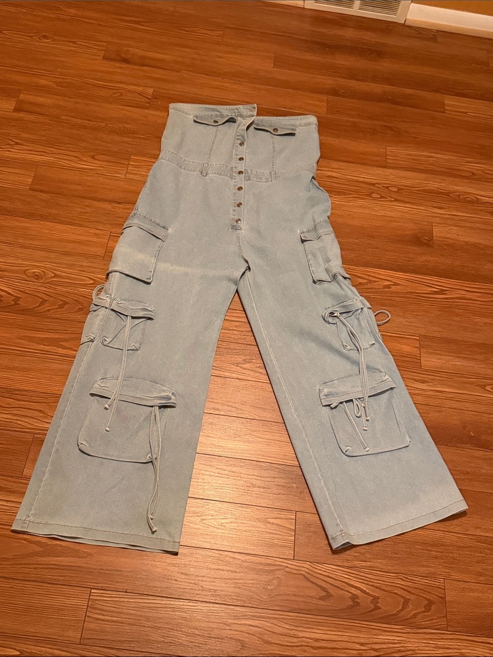 Light Blue Wide-Leg Cargo Jumpsuit